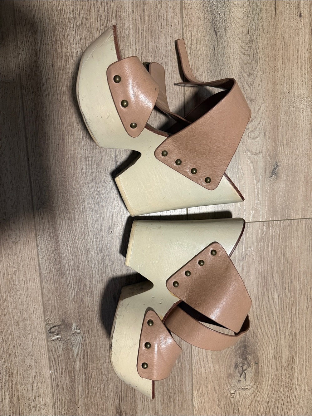 Neutral Tan Platform Heels with Studded Straps